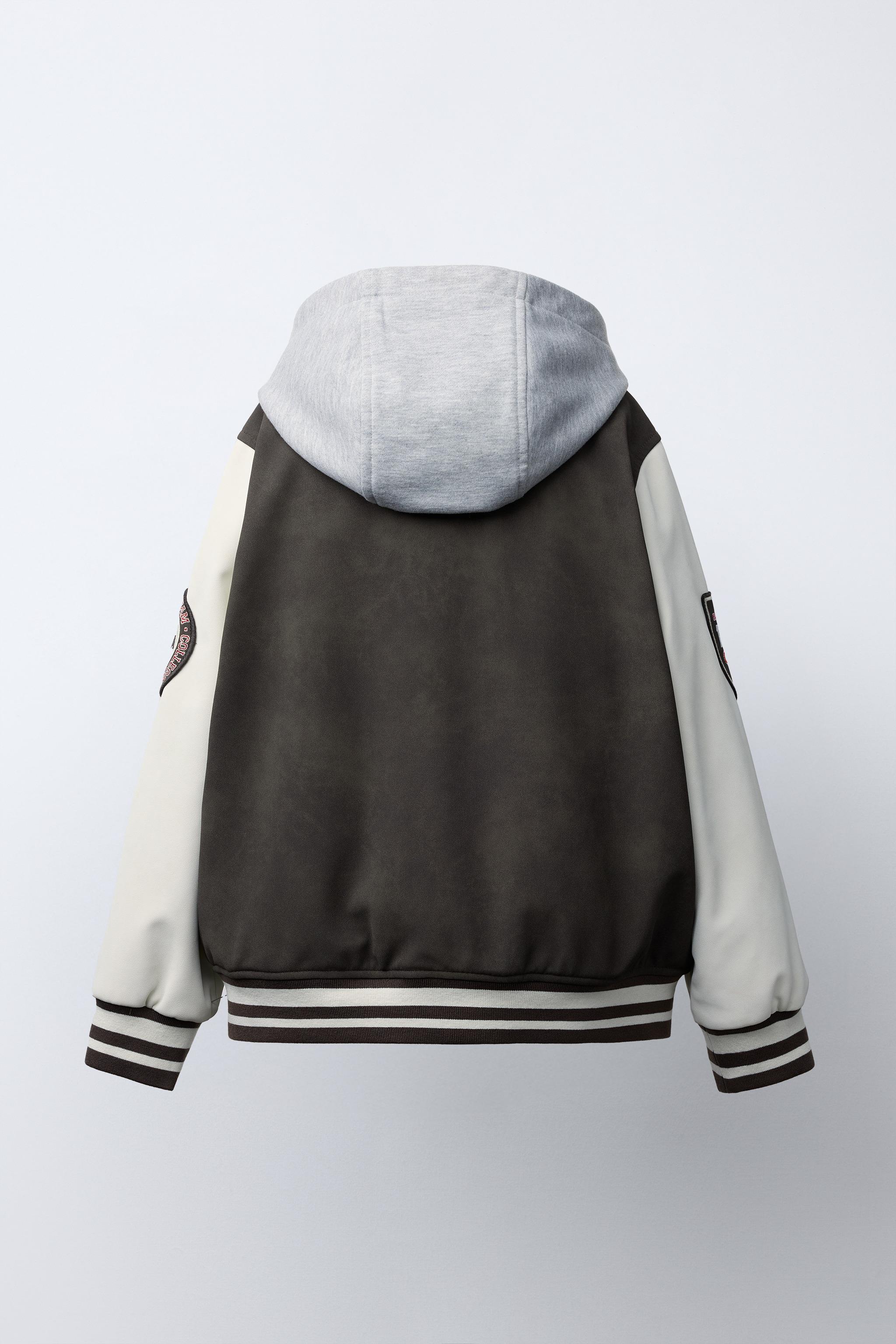 BLOUSON BOMBER À CAPUCHE MATIÈRE SYNTHÉTIQUE